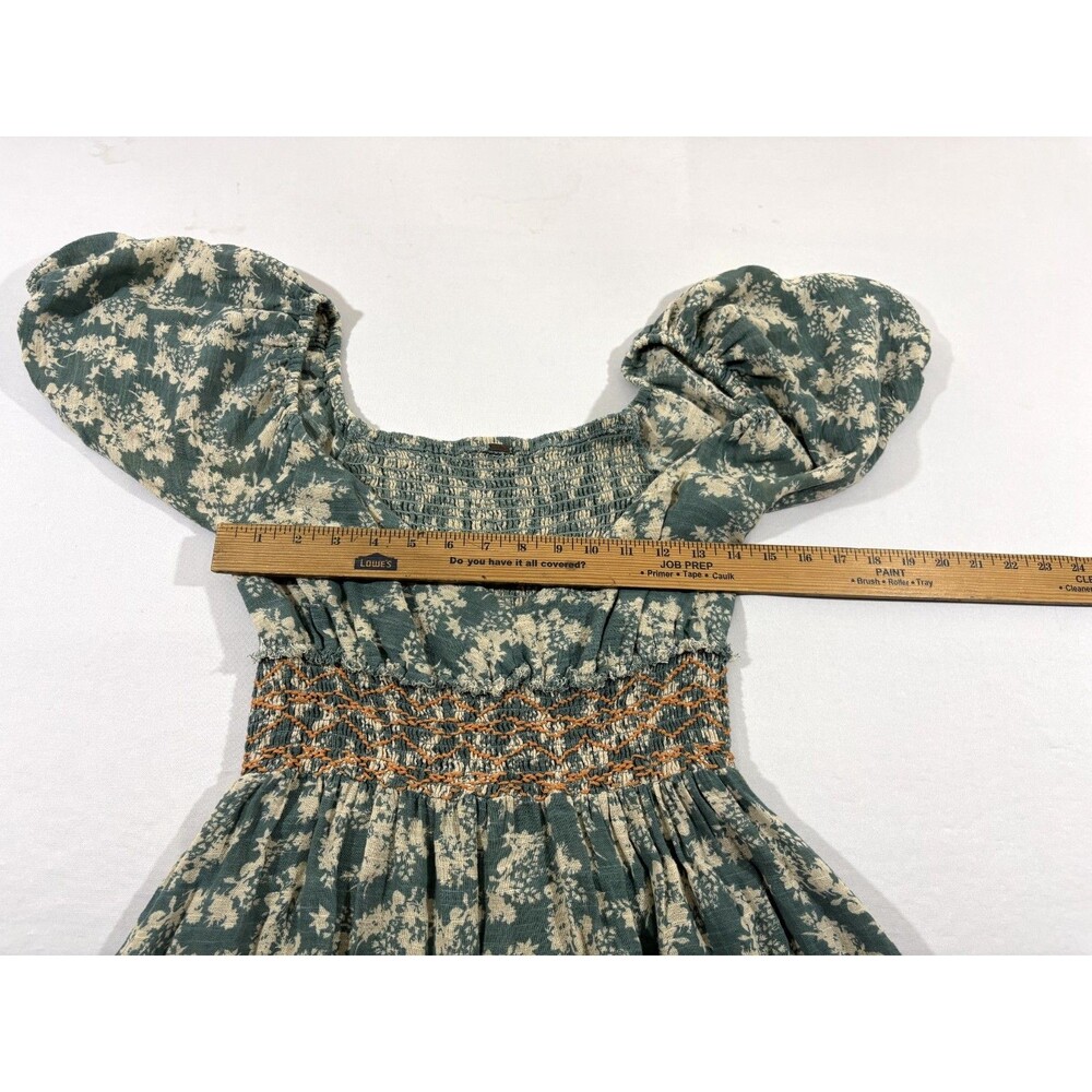 Free People Ellie Boho Green Floral Puff Sleeve Smock Bodice Maxi Dress Sz S - Picture 8 of 15